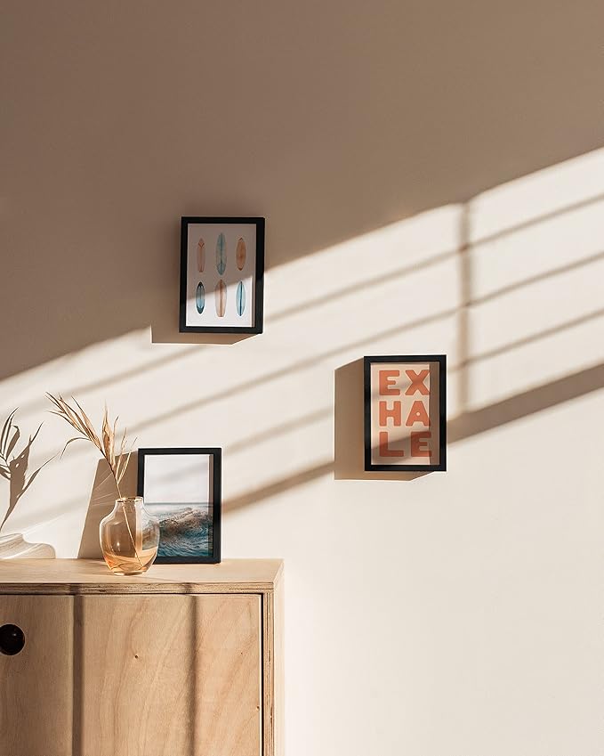 HAUS AND HUES 4x6 Solid Black Oak Frame Set of 3 - Tabletop or Wall Photo Display