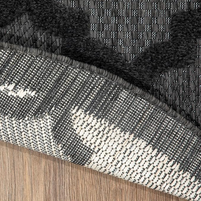 Nourison Home Easy Care Indoor/Outdoor Charcoal Black 4' x Round Area Rug, Easy Cleaning, Non Shedding, Bed Room, Living Room, Dining Room, Backyard, Deck, Patio (4 Round)