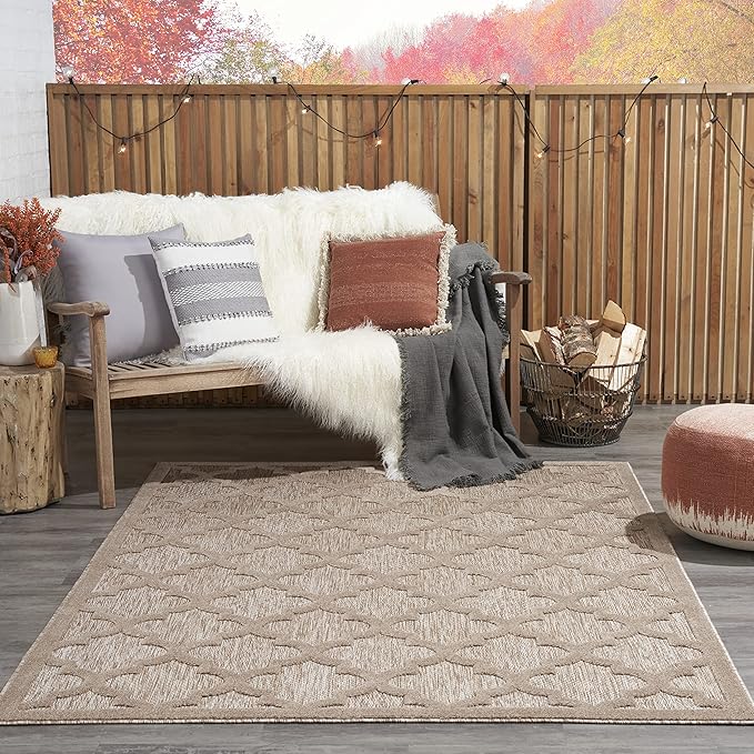 Nourison Home Easy Care Moroccan Natural Beige 4' x 6' Area Rug, Trellis, Easy Cleaning, Non Shedding, Bed Room, Living Room, Dining Room, Backyard, Deck, Patio (4x6)