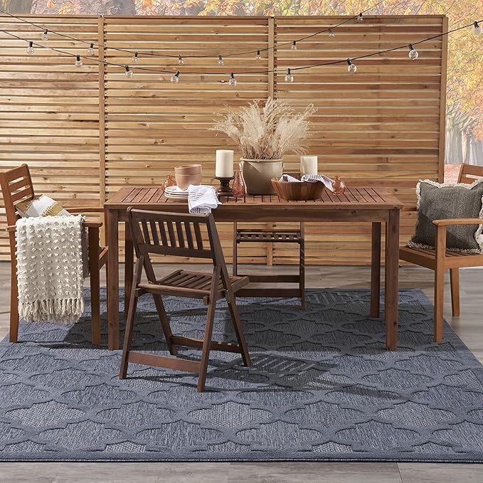 Nourison Home Easy Care Moroccan Navy Blue 8' x 10' Area Rug, Trellis, Easy Cleaning, Non Shedding, Bed Room, Living Room, Dining Room, Backyard, Deck, Patio (8x10)