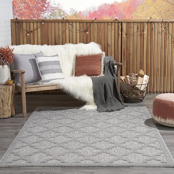 Nourison Home Easy Care Moroccan Silver Grey 4' x 6' Area Rug, Trellis, Easy Cleaning, Non Shedding, Bed Room, Living Room, Dining Room, Backyard, Deck, Patio (4x6)