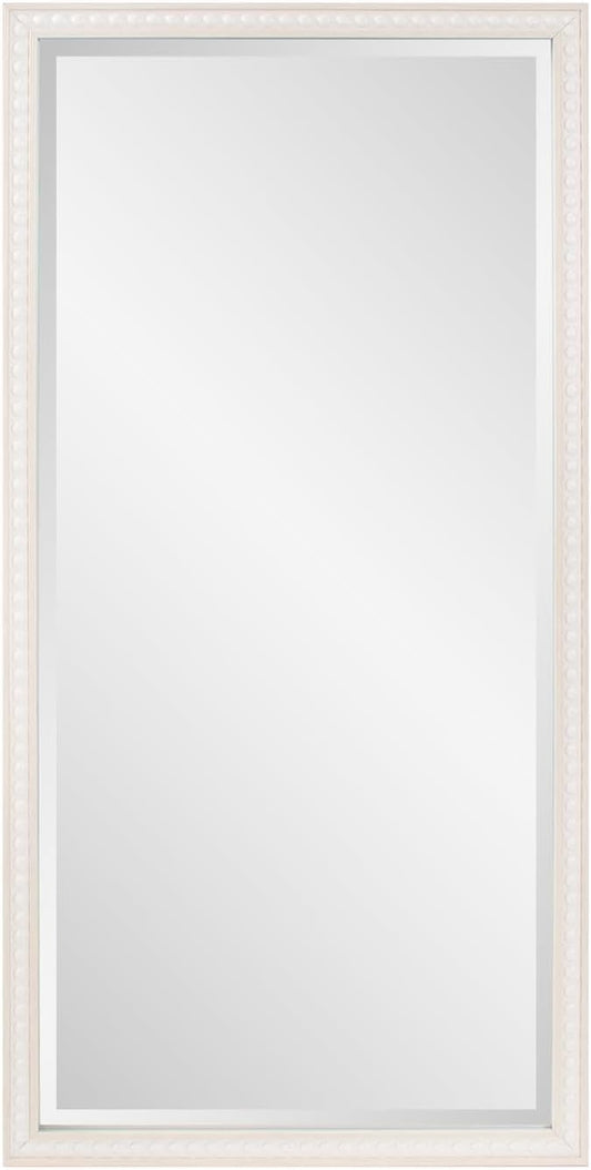 Howard Elliott Large Rectangular Beaded Dressing Vanity Mirror for Wall, Natural Frame Full Length Hanging Wall Mirror with Beveled Glass for Living Room, Hallway, Bedroom & Entryway, 48 x 24 Inch