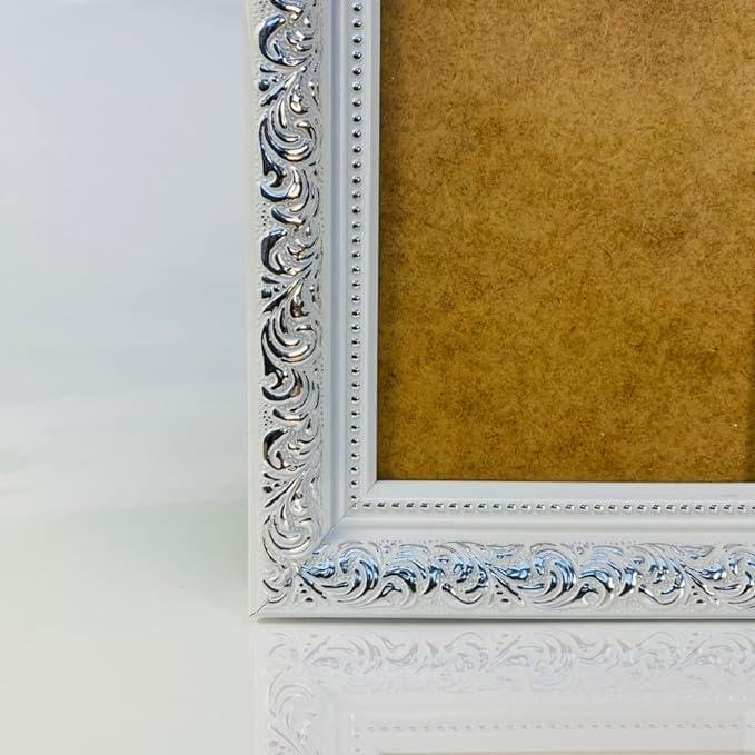 VictoR 6x8 Picture Frame Rubens White Silver - Picture Frames 6x8 - with Shutterproof Acrylic Glass - Antique - White 6 by 8