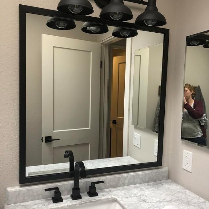 Frame My Mirror Black Bathroom Mirror for Wall, 30" x 54" Black Bathroom Vanity Mirror, Made in USA, Hangs Horizontally or Vertically, Ellis Design