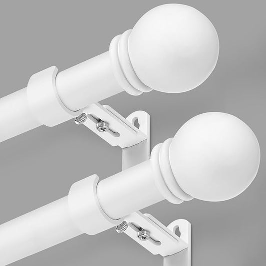 Curtain Rods for Windows 16 to 76 Inches, Curtain Rod Max Adjustable Length of 88 IN, 1" Diameter Drapery Rods Round Finials, White, Pack of 2