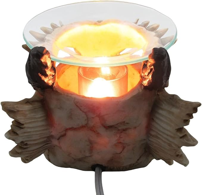 Decorative Snarling Magical Dragon Skull Electric Oil Warmer or Tart Burner for Aromatherapy Essential Scented Oils in Mythical and Medieval Home Decor Lights Halloween Decorations & Gothic Gifts