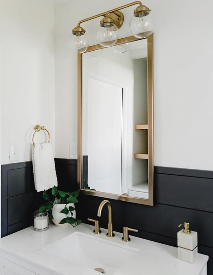 Frame My Mirror Gold Bathroom Mirror for Wall, 20" x 24" Champagne Bronze Bathroom Vanity Mirror, Made in USA, Hangs Horizontally or Vertically, Ellis Design