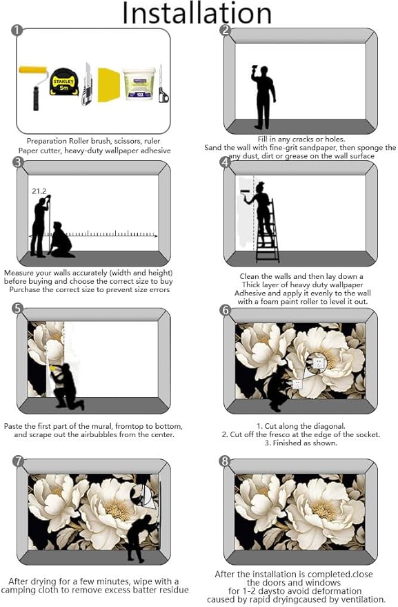 Vintage Peony Buds and Leaves Floral Seamless Pattern Wallpaper for Bedroom, Living Room, Bathroom Wall Backgrounds(Non-self-Adhesive)