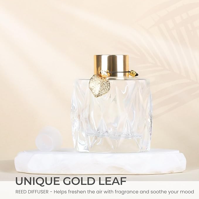 4Pcs Reed Diffuser Set with Metal Golden Decoration, 3.5oz Empty Reed Diffuser Bottles with 20Pcs Reed Diffuser Sticks, Unique Design Bottles for Home and Office(Prismatic)