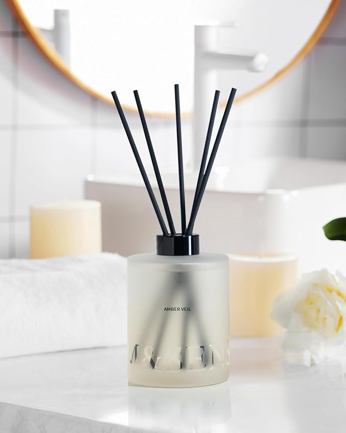M&SENSE Amber Lemon Reed Diffuser Set - 16.9 fl oz Scent Diffuser with Sticks, Long-Lasting Aromatherapy Oil Diffuser, Home Fragrance Gift Set for Bedroom, Bathroom & Office Decor