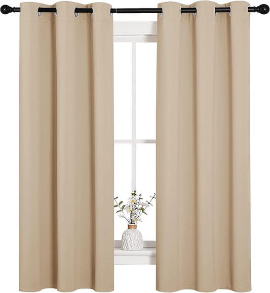 NICETOWN Room Darkening Curtain Panels for Living Room, Thermal Insulated Grommet Room Darkening Draperies/Drapes for Window (Biscotti Beige, 2 Panels, W34 x L63 -Inch)