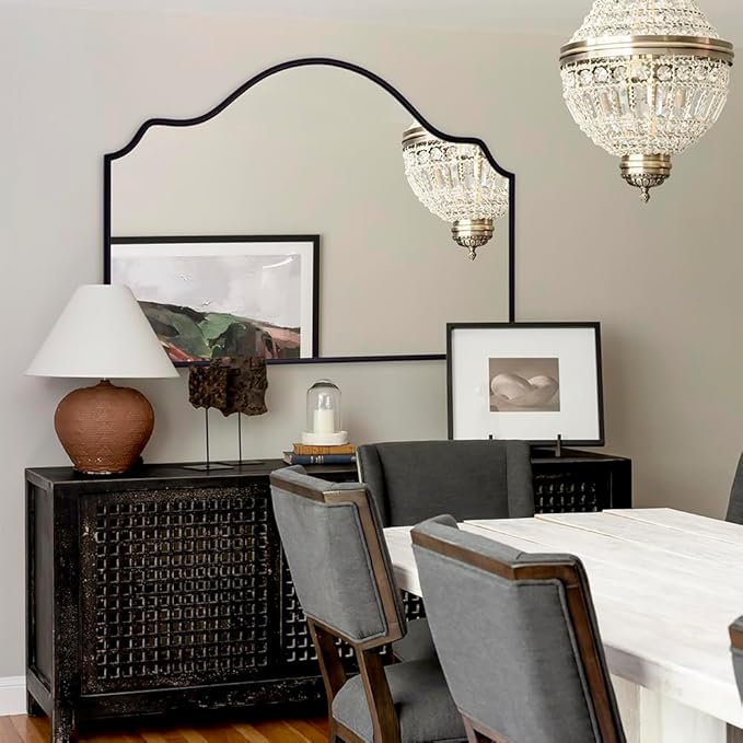 Chende Large Black Mirror, 47'' x 32'' Arched Mirror with Wooden Frame, Modern Decorative Wall Mirror for Living Room, Fireplace, Entryway