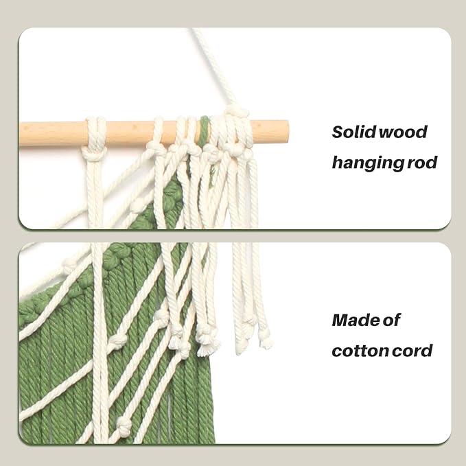 JONKASIPA Macrame Wall Hanging Bohemian Handmade Leaf Feather Wall Art Decorations, Green fringe Chic Home Decor for Apartment Dorm Living Room Bedroom