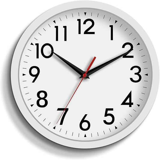 Wall Clock Small Analog 8 Inch Silent Non Ticking Battery Operated Modern Simple Decorative for Kitchen Office Bedroom Bathroom Living Room(White)