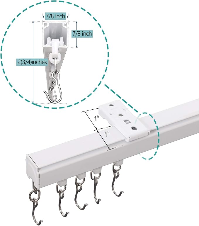 ChadMade Aluminum Ceiling Curtain Track Set with Hooks, 9ft - 12ft Adjustable Length Ceiling/Wall Mount Curtain Rail System For Grommet/Pleated Drape, RV Ceiling Track, White