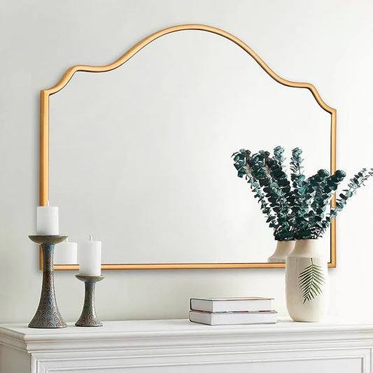 Chende Gold Arched Mirror, Large Wall Mirror for Fireplace Decor with Wooden Frame, 40'' x 28'' Elegant Decorative Mirror for Living Room, Dining Room, Entryway
