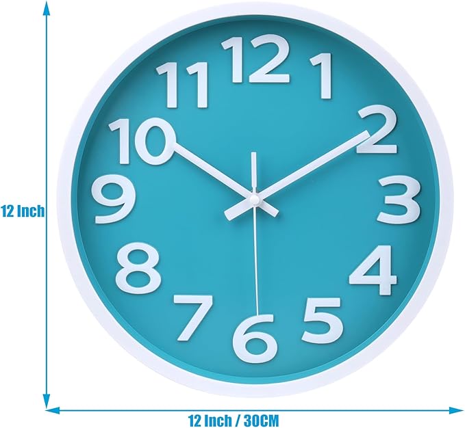 Wall Clock Silent Non Ticking Indoor Outdoor Clock Battery Operated Easy to Read Analog Decorative Clocks for Bedroom Office Home Patio Pool Porch Decor,12 Inch Aqua