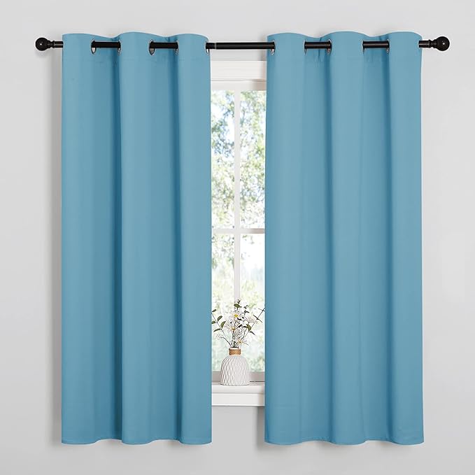 NICETOWN Room Darkening Curtains for Kitchen, Teal Blue, Set of 2, 42 inches Wide by 50 inches Long, Window Treatment Thermal Insulated Solid Grommet Room Darkening Curtains/Drapes for Bedroom