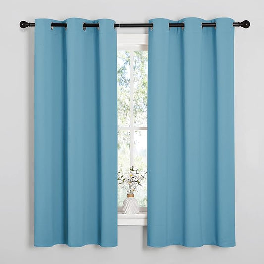 NICETOWN Room Darkening Curtains for Kitchen, Teal Blue, Set of 2, 42 inches Wide by 50 inches Long, Window Treatment Thermal Insulated Solid Grommet Room Darkening Curtains/Drapes for Bedroom