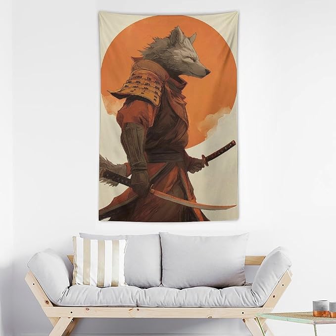 JYOUQOC Wolf Samurai Tapestry Wall Decor Large Wall Art Backdrop Flag Hanging for Bedroom Living Room Dorm Office 40"×60"
