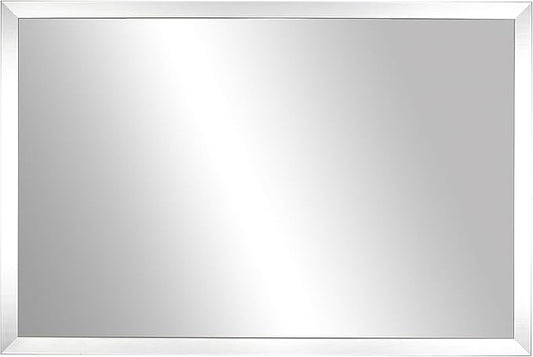 Frame My Mirror Silver Bathroom Mirror for Wall, 30" x 42" Satin Nickel Bathroom Vanity Mirror, Made in USA, Hangs Horizontally or Vertically, Ellis Design