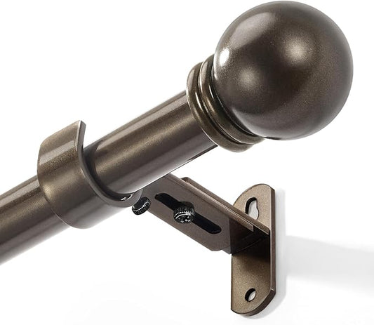 Curtain Rods for Windows 16 to 92 Inches, Curtain Rod Max Adjustable Length of 104 IN, 6/8" Diameter Drapery Rods Round Finials, Brown, Pack of 1