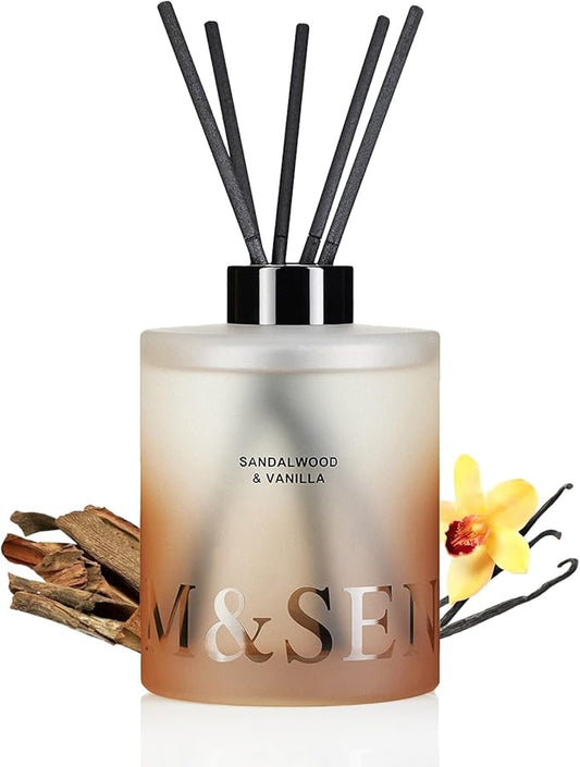 M&SENSE Sandalwood & Vanilla Reed Diffuser Set - 16.9 fl oz Long-Lasting Scent, Non-Toxic Essential Oil Diffuser for Home, Fragrance Diffuser Housewarming Gift & Bathroom Bedroom Decor