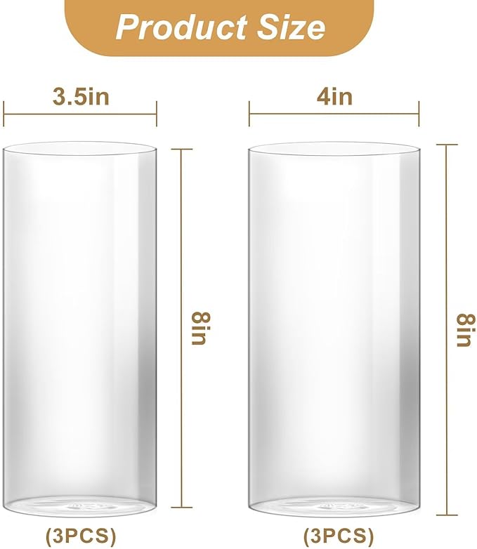 Humicane Candle Holder,Open Ended Glass Candleholder Multiple Size Choices,Clear Cylinder GlassCandle Holder for Wedding Centerpieces,Home Decor(3pcs:8x4", 3pcs: 8x3.5")