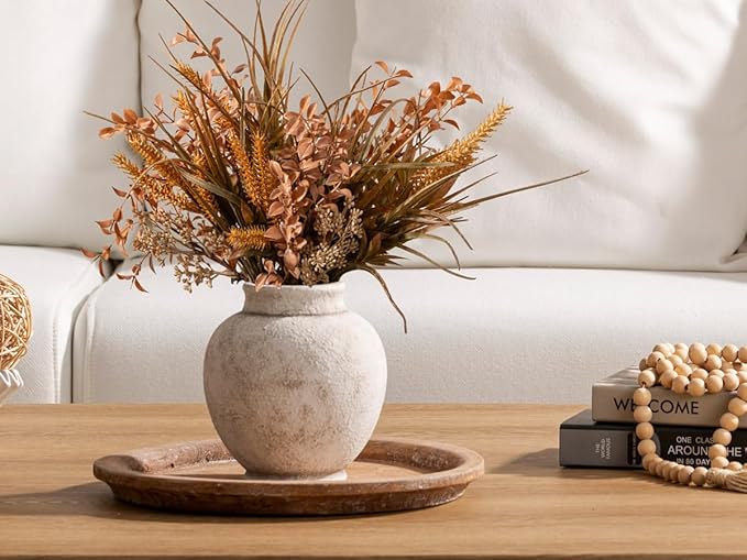 Ceramic Flower Vase, 6.7 Inch White Rustic Farmhouse Decorative Vase Pottery Pampas Grass Vases for Home Decor Table Living Room Entryway Mantel Bookshelf Bedroom Bathroom Kitchen - Rustic White
