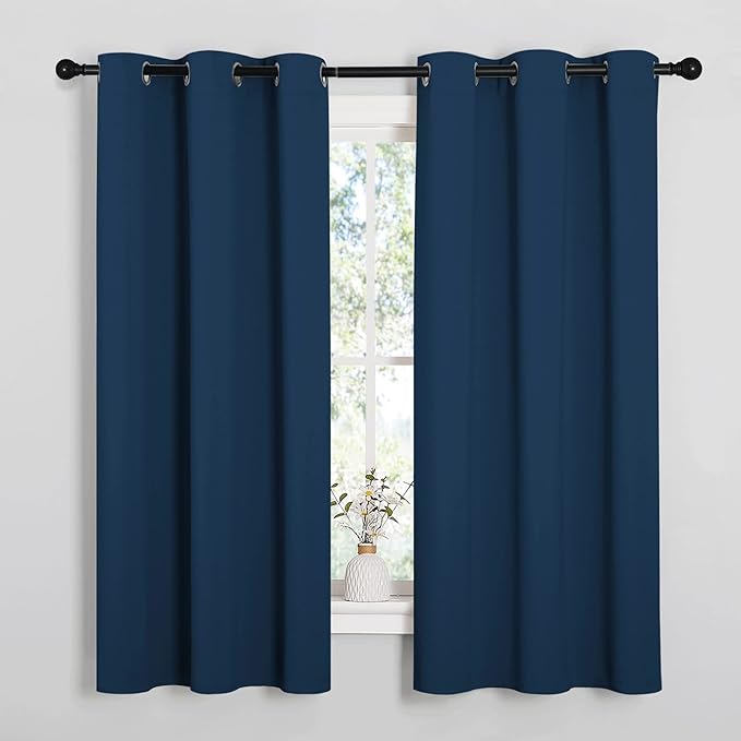 NICETOWN Window Curtain Panels, Thermal Insulated Solid Grommet Blackout Draperies/Drapes for Basement (Moroccan Blue, 1 Pair, 34 by 54-inch)