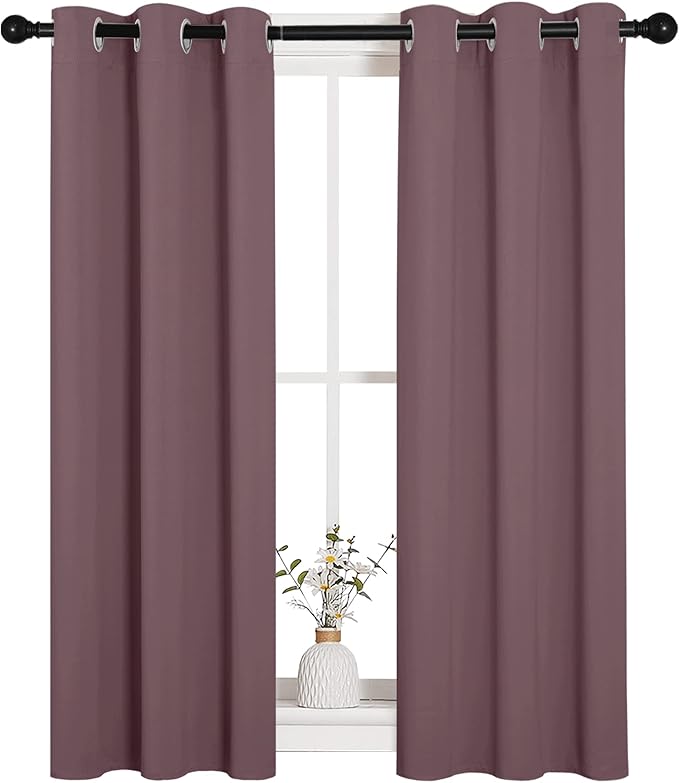 NICETOWN Bedroom Curtain Panels Blackout Draperies, 1 Pair, 29 by 40 inches, Dry Rose, Thermal Insulated Solid Grommet Blackout Curtains/Drapes for Small Window