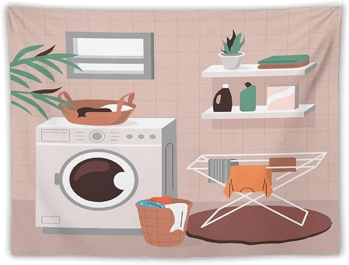 ZhiRain Laundry Tapestry Wall Hanging Laundry Room Wash Dry Fold Repeat Tapestries Home Decor for Living Room Bedroom Farmhouse Apartment Dorm 60"x80"