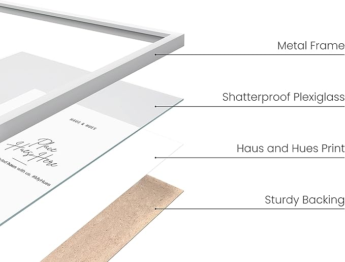HAUS AND HUES 9x12 White Aluminum Frame Set of 3 - Vertical & Horizontal Hanging, Shatterproof Plexiglass (9x12 in, White)