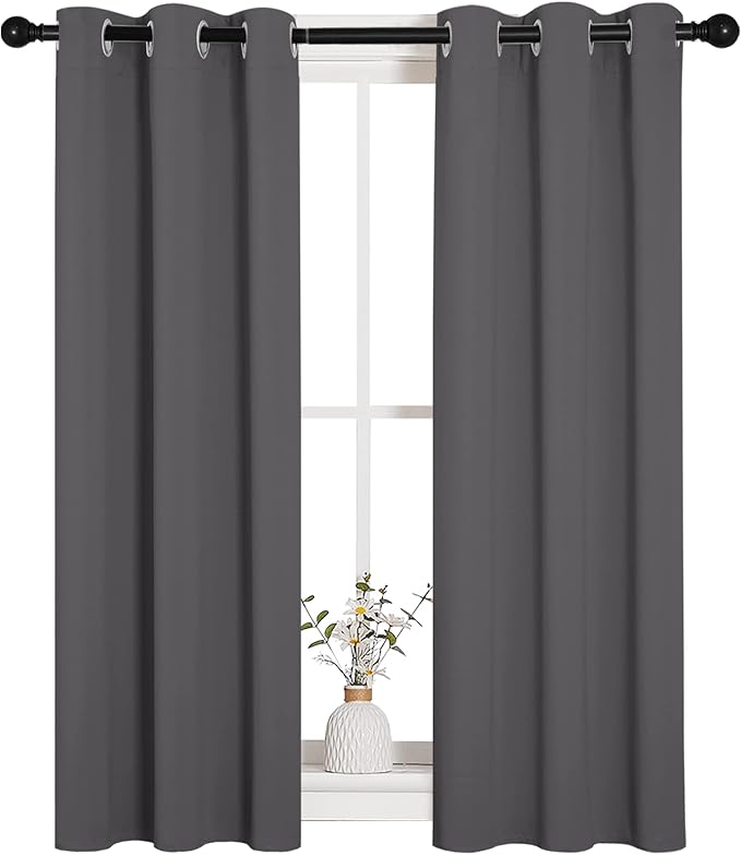 NICETOWN Grey Blackout Curtain Panels for Bedroom, Thermal Insulated Grommet Top Blackout Draperies and Drapes (2 Panels, W29 x L45 inches, Grey)