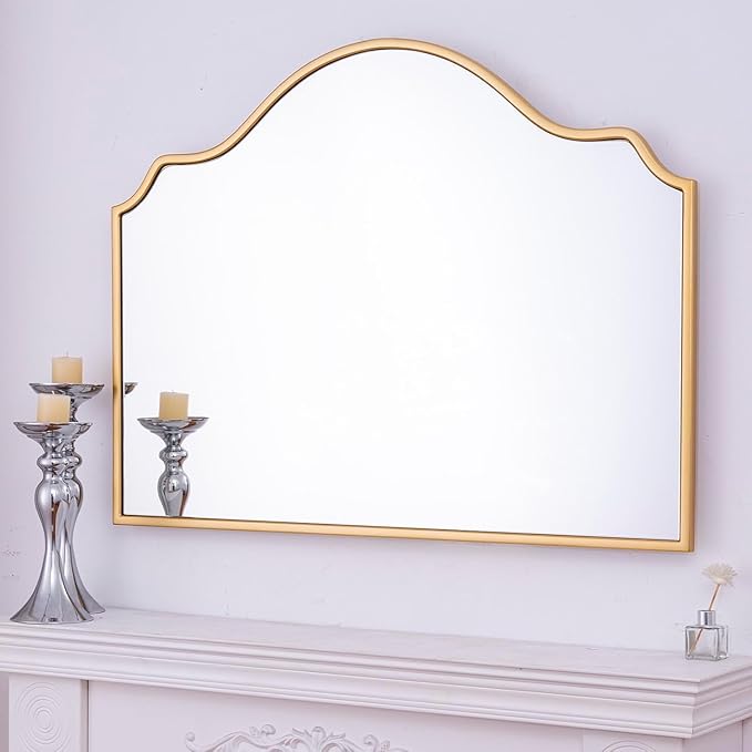 Chende Gold Arched Mirror, Large Wall Mirror for Fireplace Decor with Wooden Frame, 40'' x 28'' Elegant Decorative Mirror for Living Room, Dining Room, Entryway