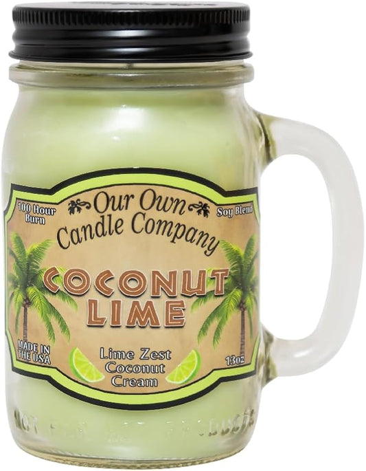 Our Own Candle Company, Coconut Lime Scented Mason Jar Candle, 100 Hour Burn Time,13 Ounces