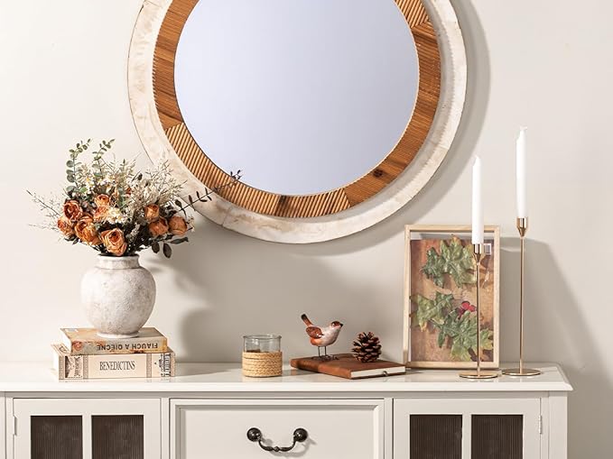 Ceramic Flower Vase, 6.7 Inch White Rustic Farmhouse Decorative Vase Pottery Pampas Grass Vases for Home Decor Table Living Room Entryway Mantel Bookshelf Bedroom Bathroom Kitchen - Rustic White