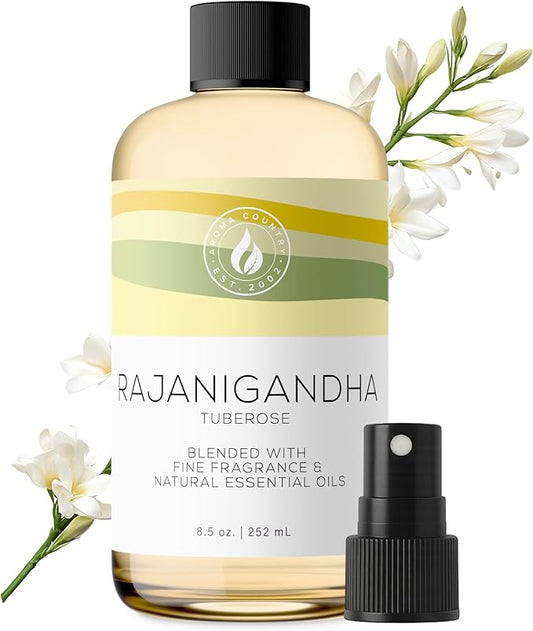 Aroma Country Rajanigandha (Tuberose) Luxury Diffuser Oil Refill & Fragrant Room Spray for Reed Diffusers, Electric Machines, and Oil Warmers (8.5 Fl. oz)