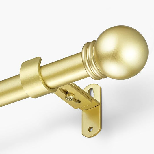 Curtain Rods for Windows 16 to 48 Inches, Curtain Rod Max Adjustable Length of 60 IN, 6/8" Diameter Drapery Rods Round Finials, Warm Gold, Pack of 1