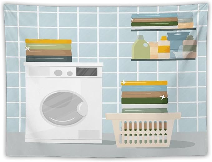 ZhiRain Laundry Room Tapestry Wall Hanging Wash Dry Sign Theme Printed Tapestries Home Decor for Living Room Bedroom Farmhouse Apartment Dorm 30"x40"
