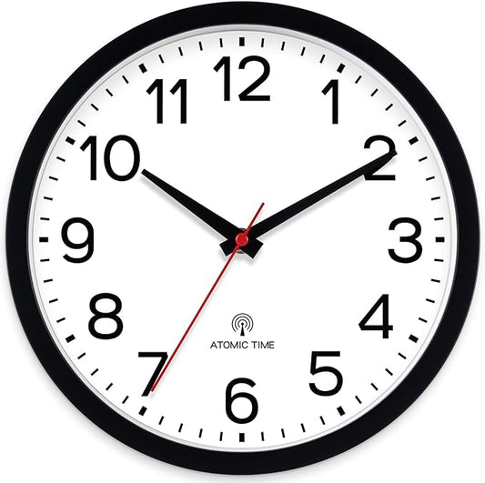 AKCISOT Atomic 14 Inch Wall Clock Analog Clocks for Indoor Kitchen, Battery Operated Clock for Bedroom Office Classroom Living Room(Black)