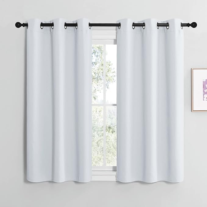 NICETOWN Blackout Curtain Panels for Bedroom, Greyish White, 2 Panels, W34 x L36-inch, Thermal Insulated Grommet Top Blackout Draperies and Drapes for Basement