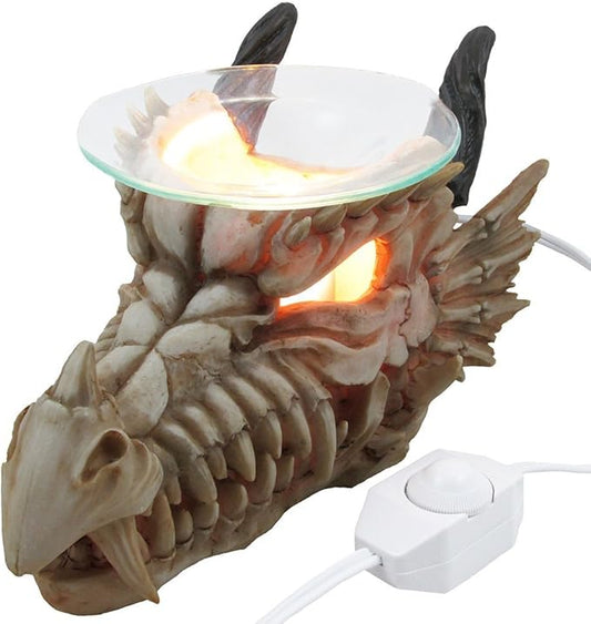 Decorative Snarling Magical Dragon Skull Electric Oil Warmer or Tart Burner for Aromatherapy Essential Scented Oils in Mythical and Medieval Home Decor Lights Halloween Decorations & Gothic Gifts
