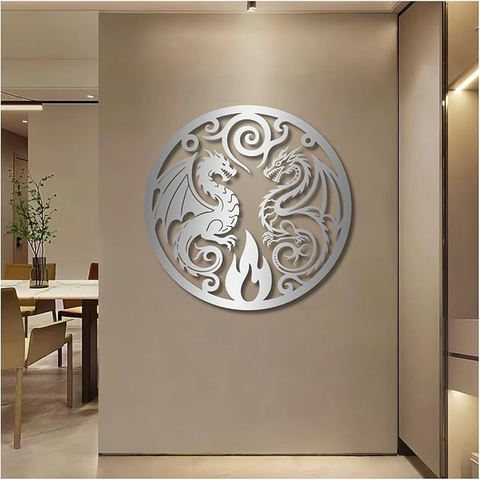 Dragon Of Metal Wall Sculpture,Yin Yang Decor Abstract Wall Art,Man Cave Decorative,Wall Hangings For Bathroom Living Room Garden Outdoor Farmhouse(Gold,76x74cm/30x29in)