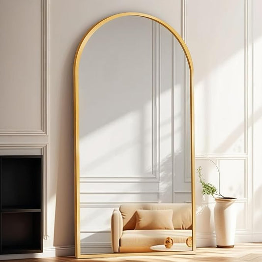 71"x32" Full Length Mirror with Stand, Oversized Arched Floor Mirror, Aluminum Alloy Thin Frame - Freestanding/Leaning/Wall Mount for Bedroom, Living Room & Entryway (Gold)