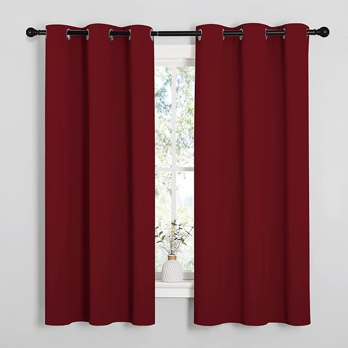 NICETOWN Burgundy Red Blackout Curtains 48 inches Length for Laundry Room, 2 Panels, 42" Wide, Thermal Insulated Decoration Drapes for Short Window
