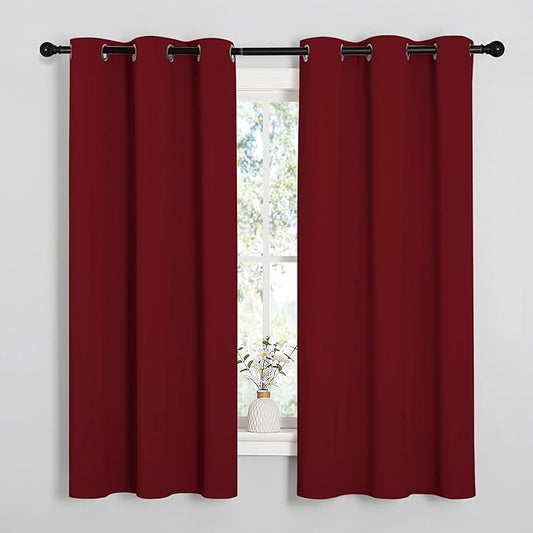 NICETOWN Burgundy Red Blackout Curtains 48 inches Length for Laundry Room, 2 Panels, 42" Wide, Thermal Insulated Decoration Drapes for Short Window