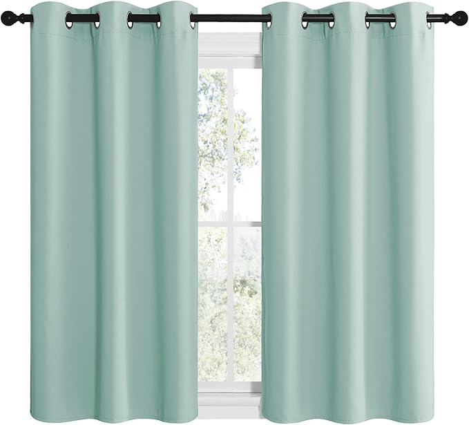 NICETOWN Aqua Blue Room Darkening Curtains for Kitchen, Window Treatment Thermal Insulated Solid Grommet Room Darkening Curtains/Drapes for Bedroom (Set of 2, 42 inches Wide by 48 inches Long)
