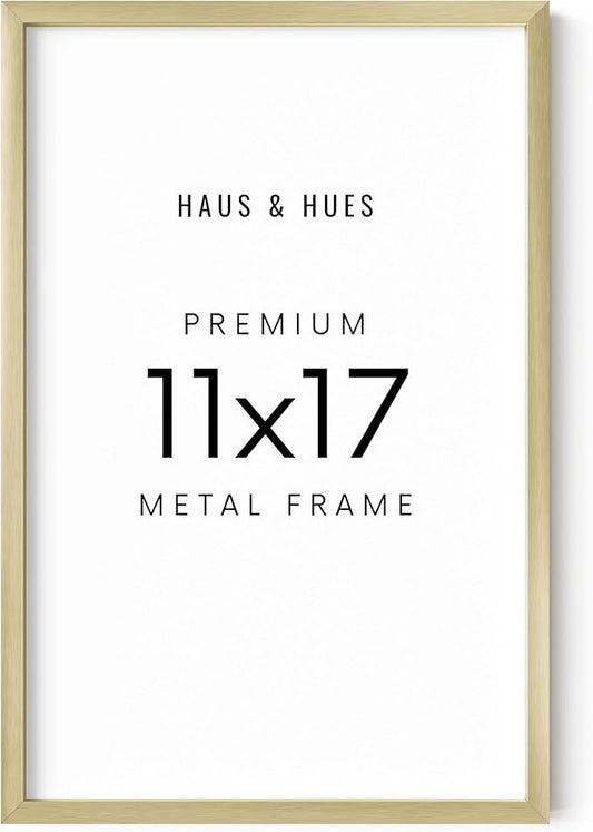 HAUS AND HUES 11x17 Gold Picture Frame - Modern Aluminum Wall Art Display - Lightweight 11x17 Frame for Photos, Prints, Posters - Ready-to-Hang Vertically & Horizontally