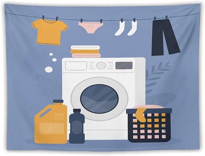 ZhiRain Laundry Room Tapestry Wall Hanging Simple Drawn Wash Dry Fold Repeat Tapestries Home Decor for Living Room Bedroom Farmhouse Apartment Dorm 60"x80"